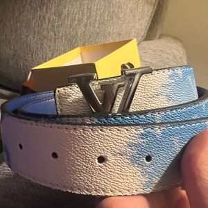 Blue and White cloud belt with Silver Logo